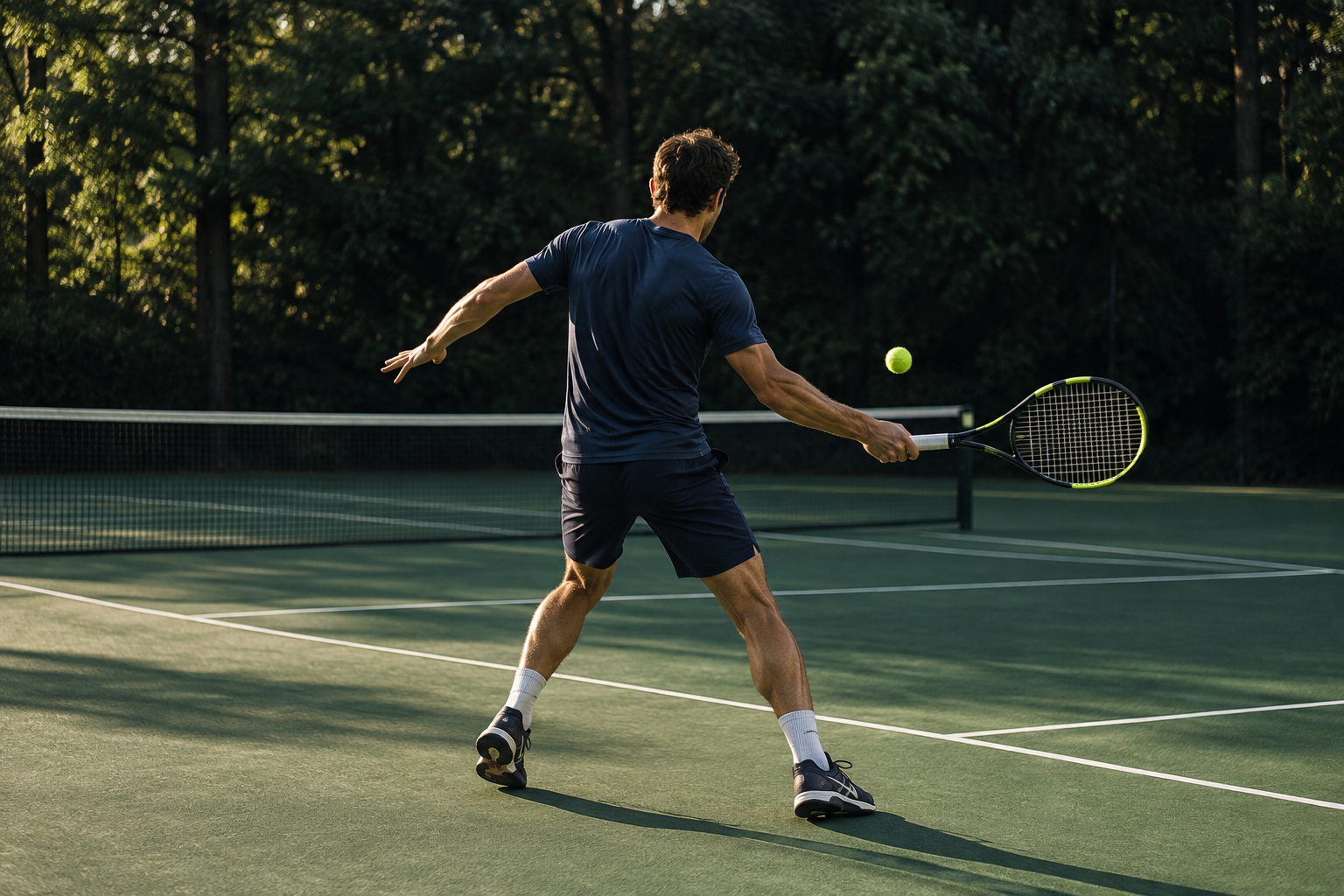 Tennis player preparing a forehand on an outdoor court